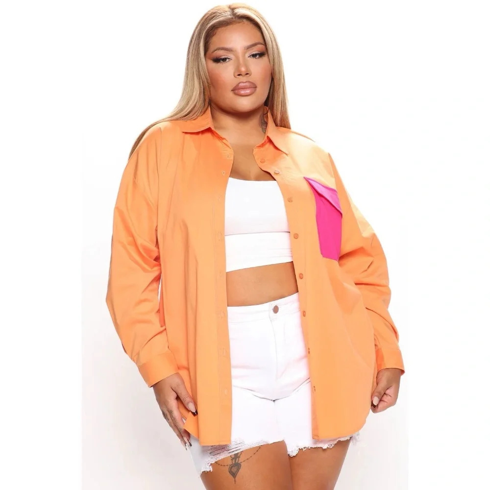 Fashion Nova Chelsea Oversized Poplin Shirt - Orange/combo